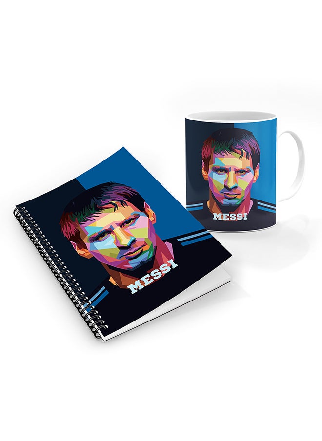 Stylizedd - Designer Printed Coffee Mug + A5 Spiral Notebook Memo Notepad Journal Personalised Combo Gift Set Poly Messi - Image 1