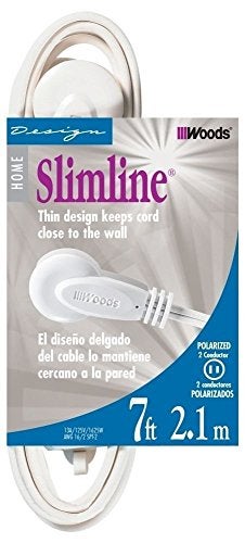 Woods Slimline 16/2 Flat Plug Extension Cord, 7ft, White, 2236 - Image 1