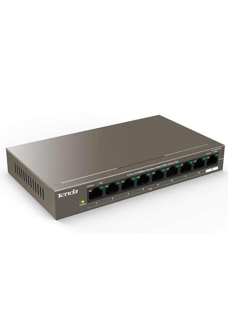 Tenda Tef1109P-8-63W 9-Port 10,100 Unmanaged PoE Switch / 250 Meters Transmission / 6Kv Lightning Protection / Outstanding PoE Power Supply - Cable Type Cat5 Or Higher bronze - Image 2