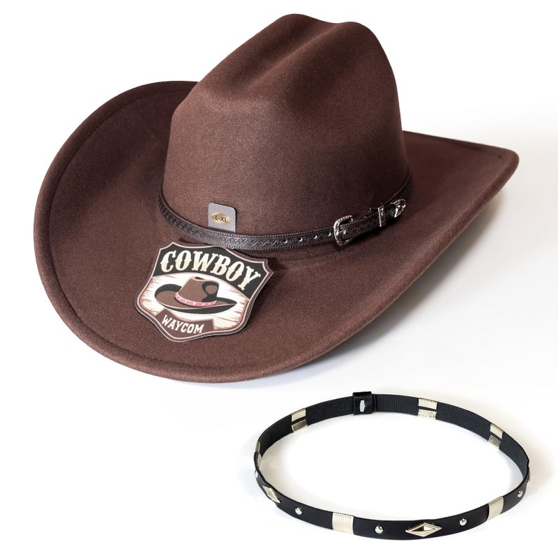 WAYCOM Western Cowboy Hat for Women: Wide Brimmed for Cowgirl - 2 Decorative Band for Men - Felt Hats for Party/Festival Brown - Image 3