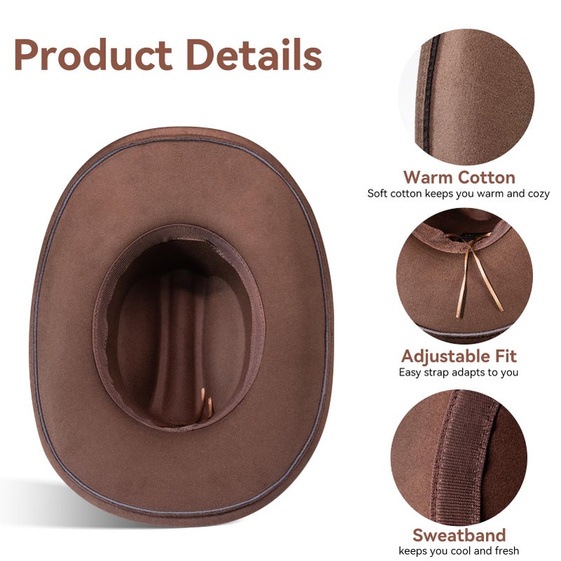 WAYCOM Western Cowboy Hat for Women: Wide Brimmed for Cowgirl - 2 Decorative Band for Men - Felt Hats for Party/Festival Brown - Image 4