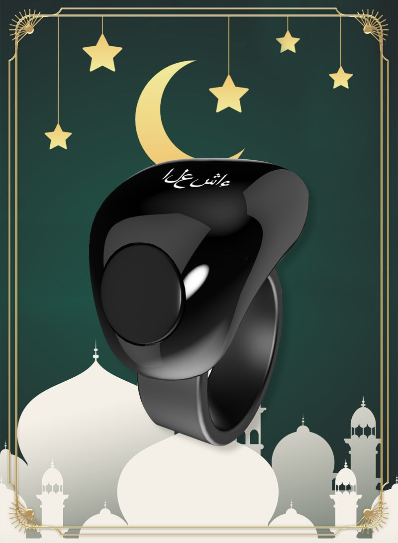 يو إل اتش واي سي خاتم تسبيح ذكر ذكي، عداد قابل للتعديل، مقاس (18 و20 مم)، يدعم التطبيق، خاتم تذكير بالصلاة، خاتم ذكر مضاد للماء، للمسلمين (أسود) - Image 1