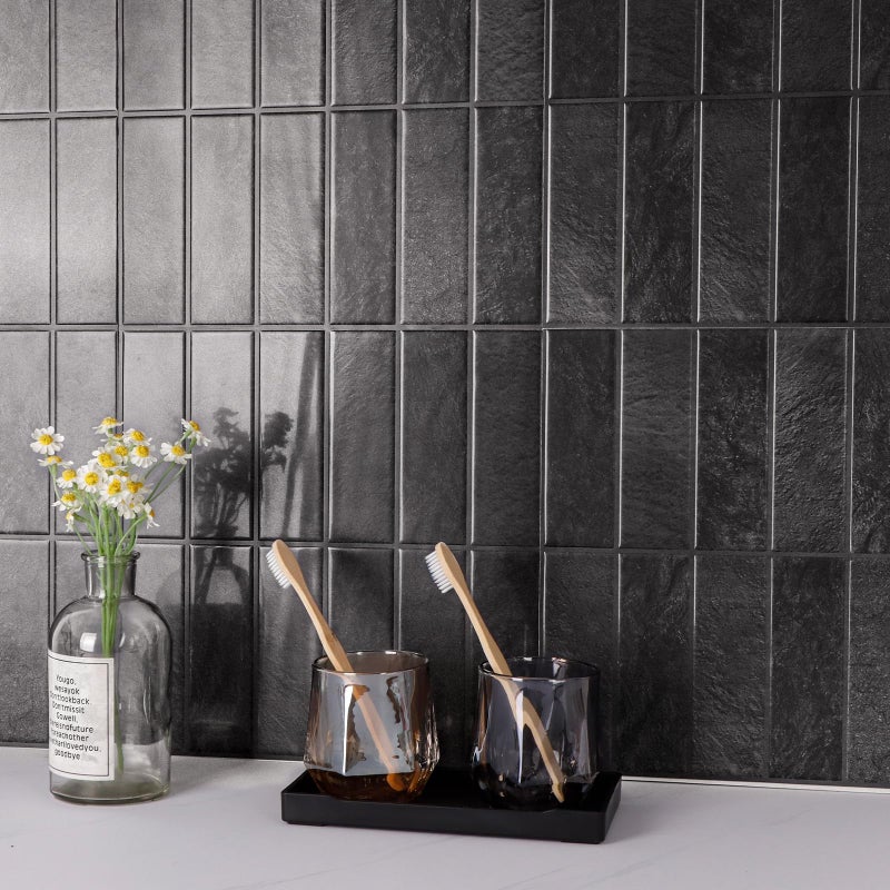 AdoDecor Peel and Stick Tileï¼ŒNew Upgrade Thicker Design Self Adhesive 12" x 12" Large Premium Peel and Stick Backsplash for Kitchen (Ash Black) - Image 1
