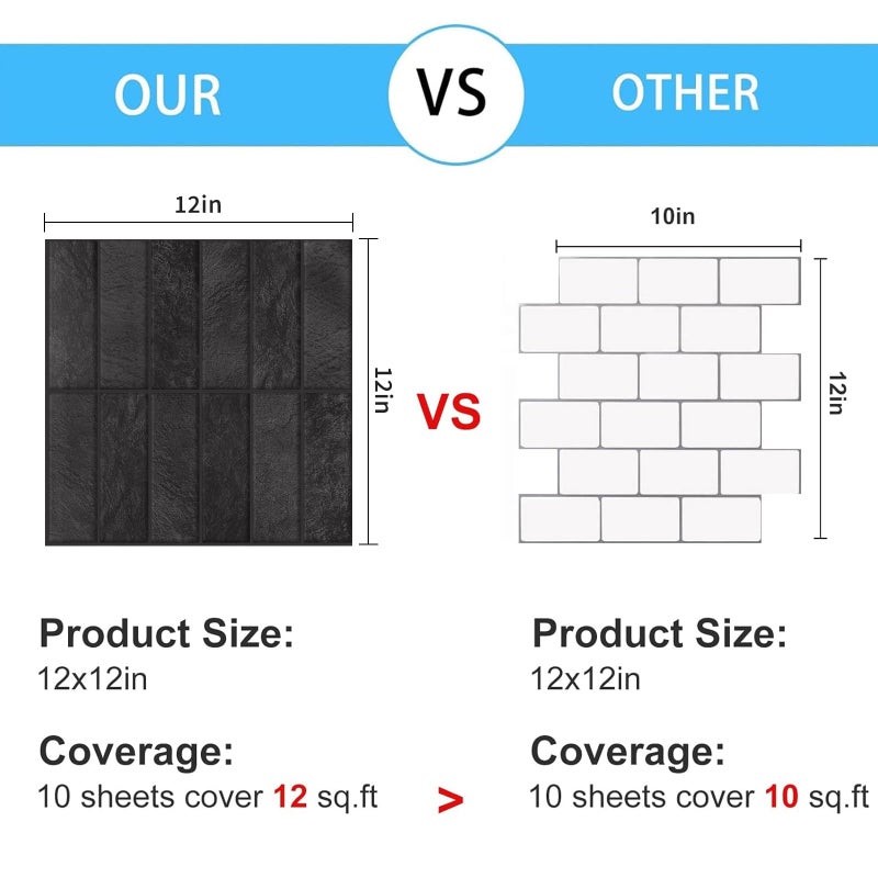 AdoDecor Peel and Stick Tileï¼ŒNew Upgrade Thicker Design Self Adhesive 12" x 12" Large Premium Peel and Stick Backsplash for Kitchen (Ash Black) - Image 5
