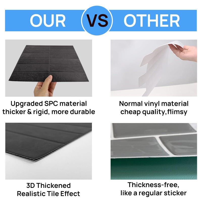 AdoDecor Peel and Stick Tileï¼ŒNew Upgrade Thicker Design Self Adhesive 12" x 12" Large Premium Peel and Stick Backsplash for Kitchen (Ash Black) - Image 3