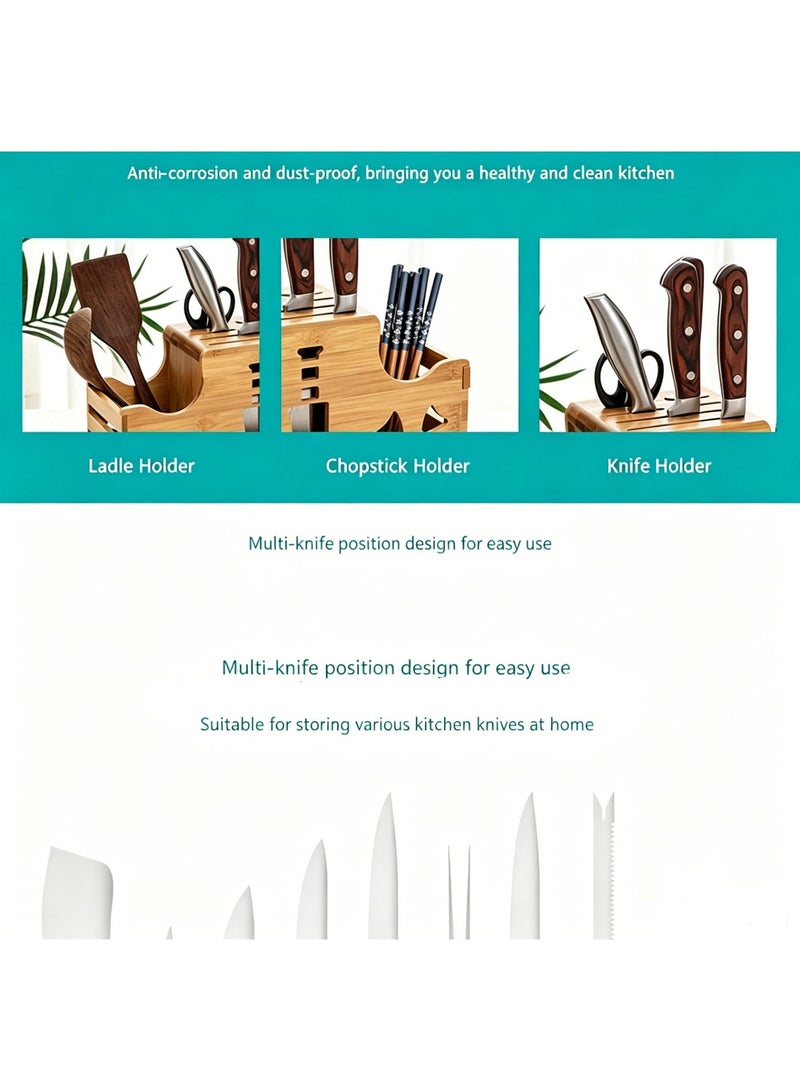 Bamboo Multi-functional Kitchen Knife Block & Utensil Storage Rack - Image 2