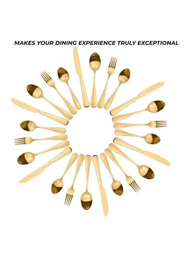 Artek 24-Piece Gold Stainless Steel Flatware Cutlery Set for 6 | with Spoons, Forks, Knives & Teaspoons | Classy Gift Box for Weddings, Anniversaries, Dining Table & Home Kitchen (Golden) - Image 5