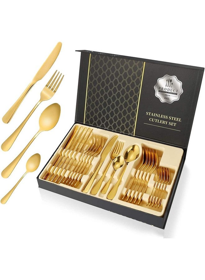 Artek 24-Piece Gold Stainless Steel Flatware Cutlery Set for 6 | with Spoons, Forks, Knives & Teaspoons | Classy Gift Box for Weddings, Anniversaries, Dining Table & Home Kitchen (Golden) - Image 1