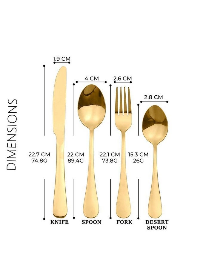 Artek 24-Piece Gold Stainless Steel Flatware Cutlery Set for 6 | with Spoons, Forks, Knives & Teaspoons | Classy Gift Box for Weddings, Anniversaries, Dining Table & Home Kitchen (Golden) - Image 4