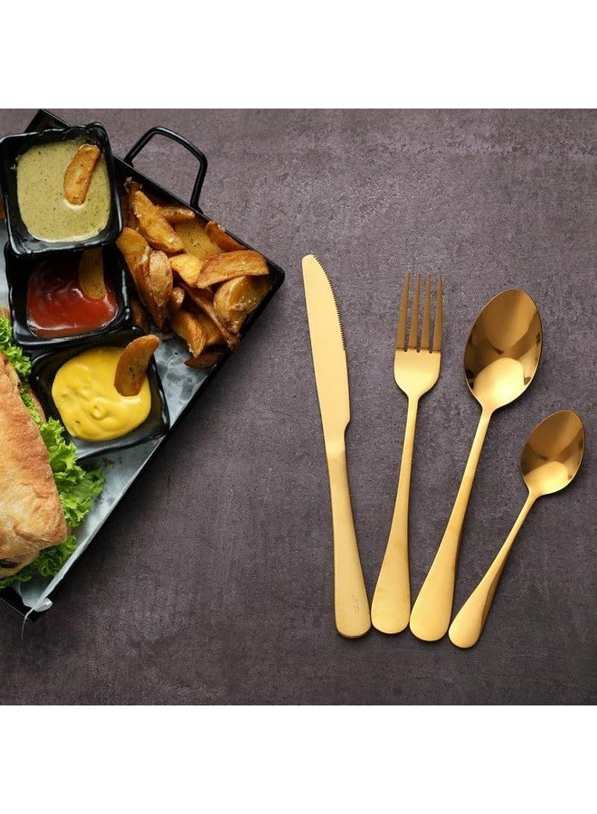 Artek 24-Piece Gold Stainless Steel Flatware Cutlery Set for 6 | with Spoons, Forks, Knives & Teaspoons | Classy Gift Box for Weddings, Anniversaries, Dining Table & Home Kitchen (Golden) - Image 3