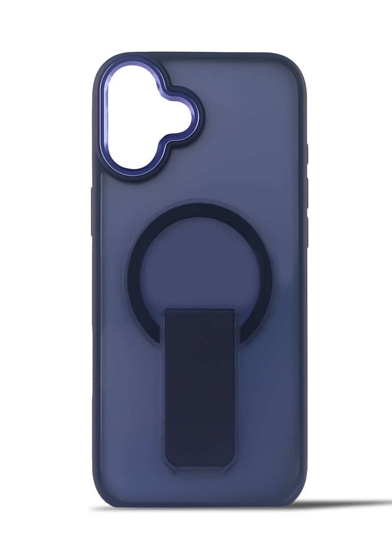 Luxury For Magsafe Folding Stand Magnetic Phone Case For iPhone 16 Plus Matte Translucent Back Cover Caps (blue)