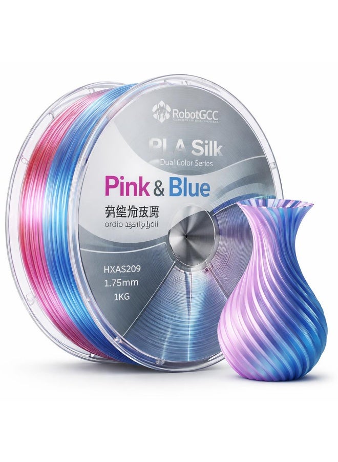 robotgcc PLA Silk Pink Blue Dual Color 1.75mm 3D Printing Material 1KG Spool for FDM 3D Printer Dual Color Gradient Glossy Finish Smooth Extrusion Stable Diameter Low Warping Strong Layer Adhesion Easy Print High Precision Decorative Models Premium Surface Effect - Image 1