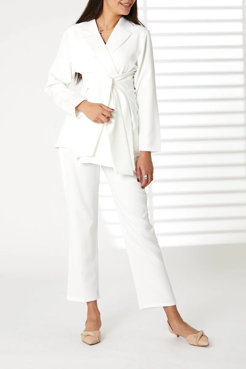 Moistreet Tie Detailed Blazer And Pants Set