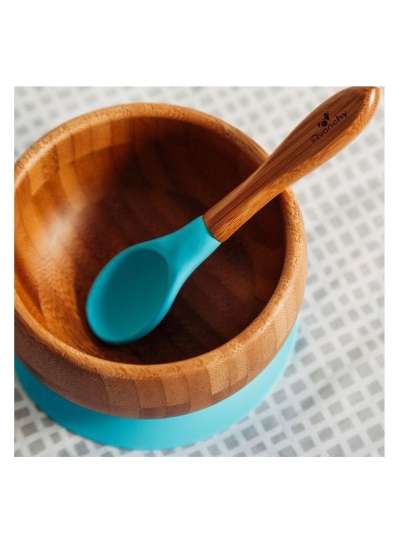 Avanchy Bamboo Suction Classic Bowl + Spoon Blue Color For Baby - Image 3