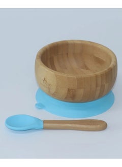 Avanchy Bamboo Suction Classic Bowl + Spoon Blue Color For Baby  - Image 4