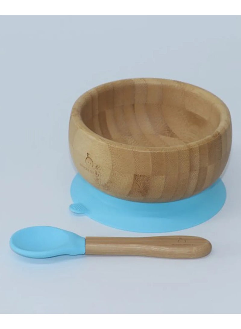 Avanchy Bamboo Suction Classic Bowl + Spoon Blue Color For Baby - Image 4
