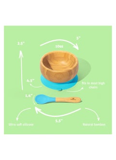 Avanchy Bamboo Suction Classic Bowl + Spoon Blue Color For Baby  - Image 5