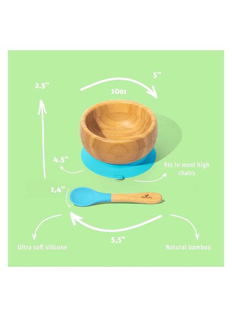 Avanchy Bamboo Suction Classic Bowl + Spoon Blue Color For Baby - Image 5