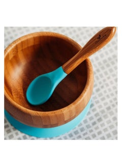 Avanchy Bamboo Suction Classic Bowl + Spoon Blue Color For Baby  - Image 2