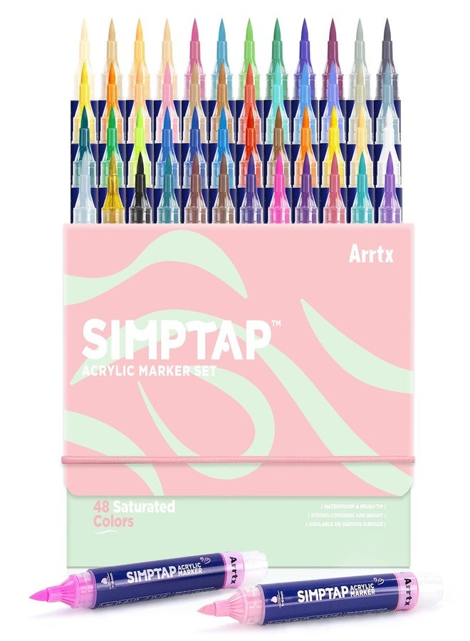 Arrtx Simptap Series Acrylic Paint Pens, Brush Tip Acrylic Paint Markers for Rock Painting, DIY Craft, 48 Count - Image 1