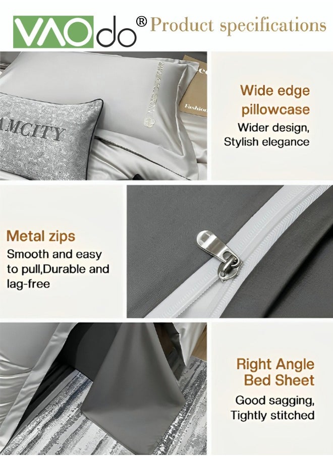 VAOdo 4PCS Comforter Set Warm in Winter and Cool in Summer Washed Silk Bedding Set Skin-Friendly Solid Color Breathable Duvet Cover Set 1.8M Bed 200*230CM King Size  - Image 2