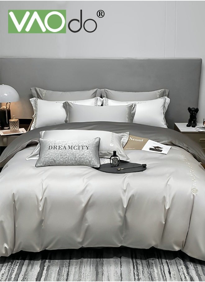 VAOdo 4PCS Comforter Set Warm in Winter and Cool in Summer Washed Silk Bedding Set Skin-Friendly Solid Color Breathable Duvet Cover Set 1.8M Bed 200*230CM King Size  - Image 1