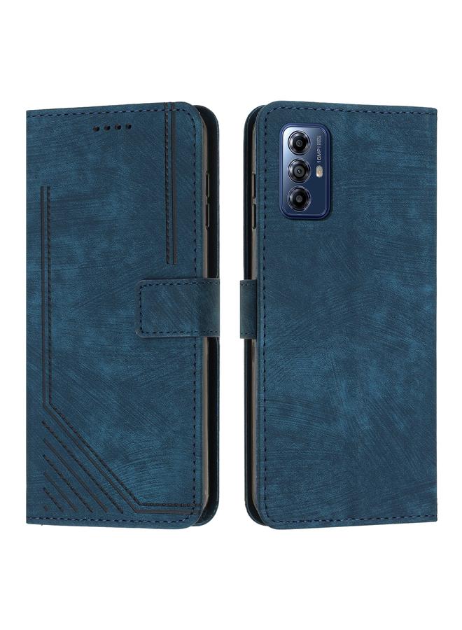 Green Tiger For Motorola Moto G Play 2024 Skin Feel Stripe Pattern Leather Phone Case with Lanyard(Blue)