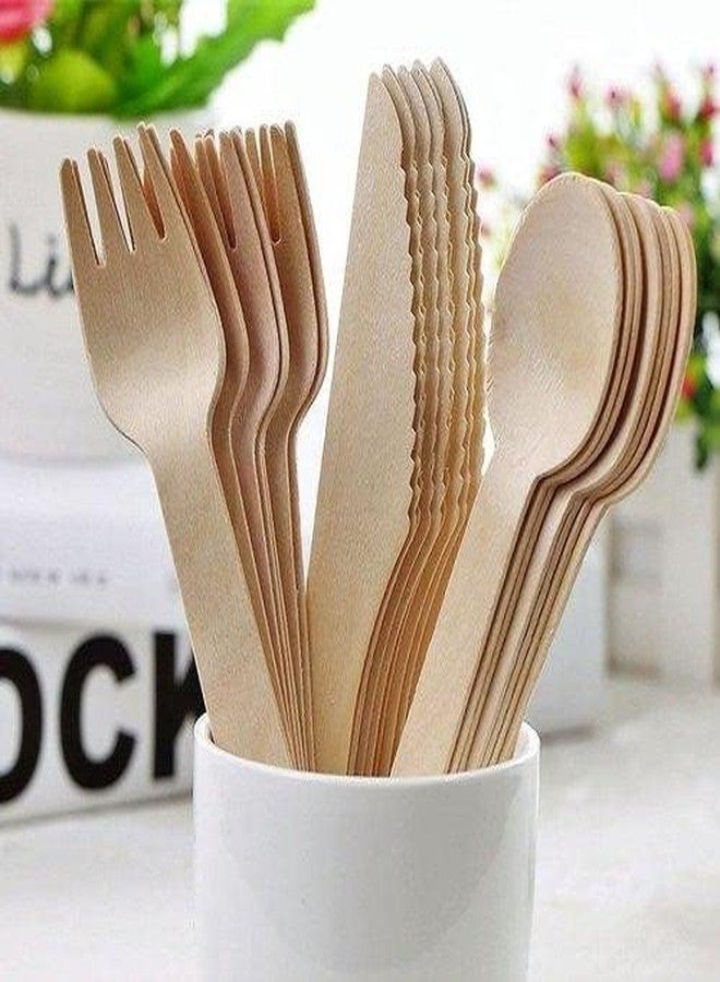 EZYLINKER (150 Count) Disposable Wooden Cutlery Set - Alternative to Plastic, Eco Friendly, Biodegradable, Compostable Cutlery Set - 50 Wood Spoons, 50 Wooden Knives & 50 Wooden Forks Disposable Utensils Set - Image 4