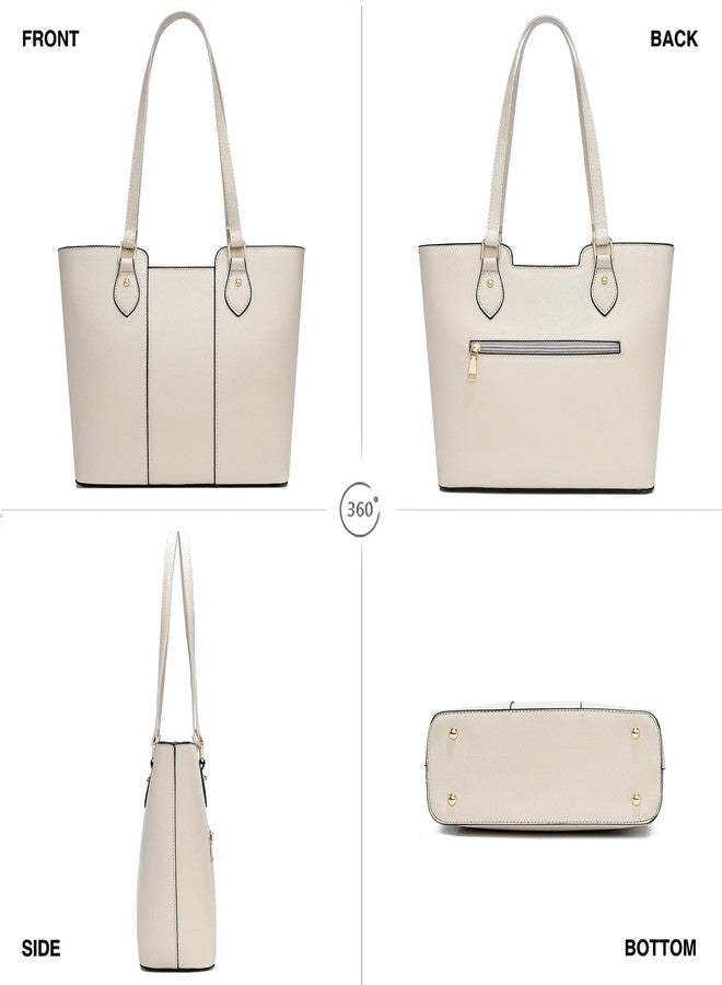 CHICAROUSAL Tote Bag for Women Large Handbags and Purses for Women PU Leather Womens Shoulder Bags, Cream Grey - Image 4