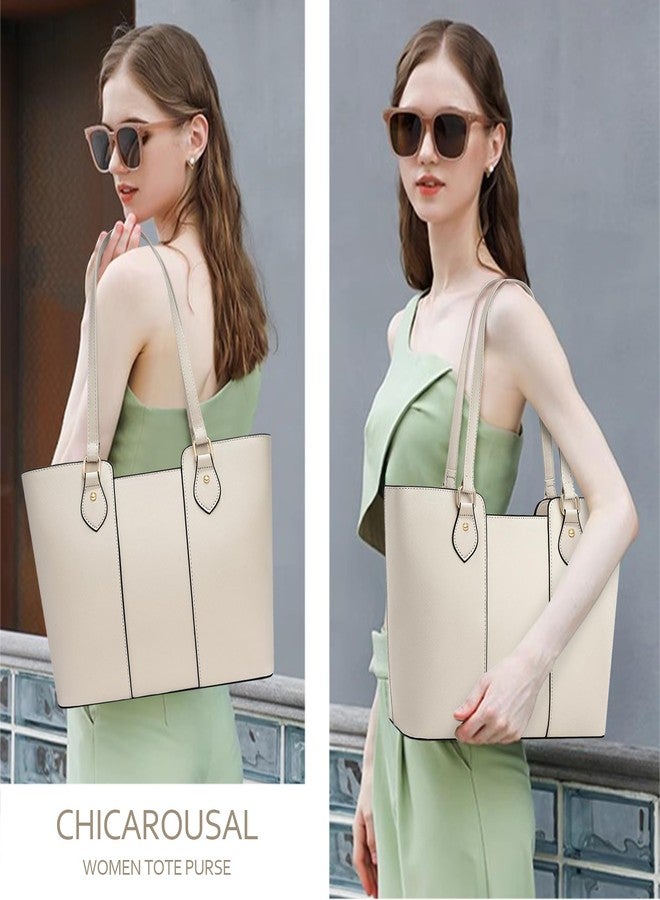 CHICAROUSAL Tote Bag for Women Large Handbags and Purses for Women PU Leather Womens Shoulder Bags, Cream Grey - Image 3