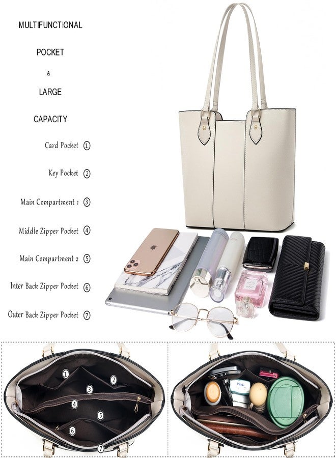 CHICAROUSAL Tote Bag for Women Large Handbags and Purses for Women PU Leather Womens Shoulder Bags, Cream Grey - Image 5