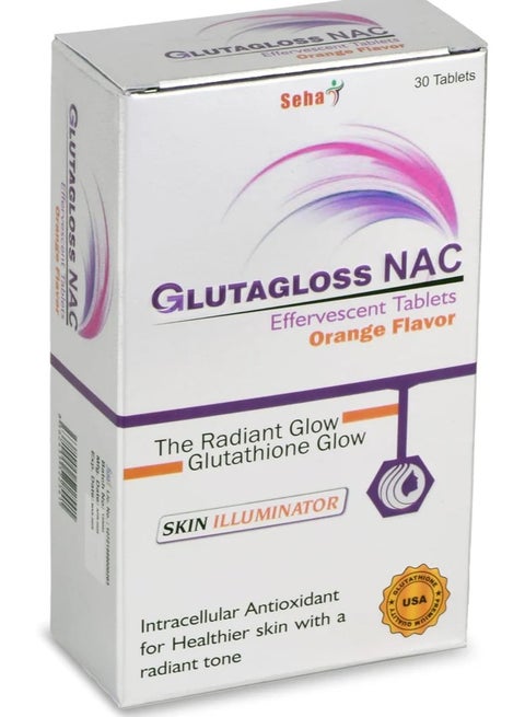 japanese glutathione brand Seha Glutagloss NAC Orange Flavour - Japanese L Glutathione,Vitamin C + NAC  - 30 Effervescent Tablets | Best Price KSA