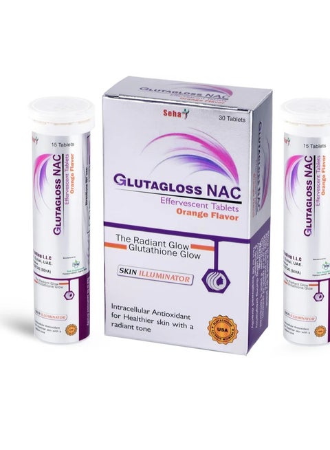 best japanese glutathione brand Seha Glutagloss NAC Orange Flavour - Japanese L Glutathione,Vitamin C + NAC  - 30 Effervescent Tablets | Best Price KSA