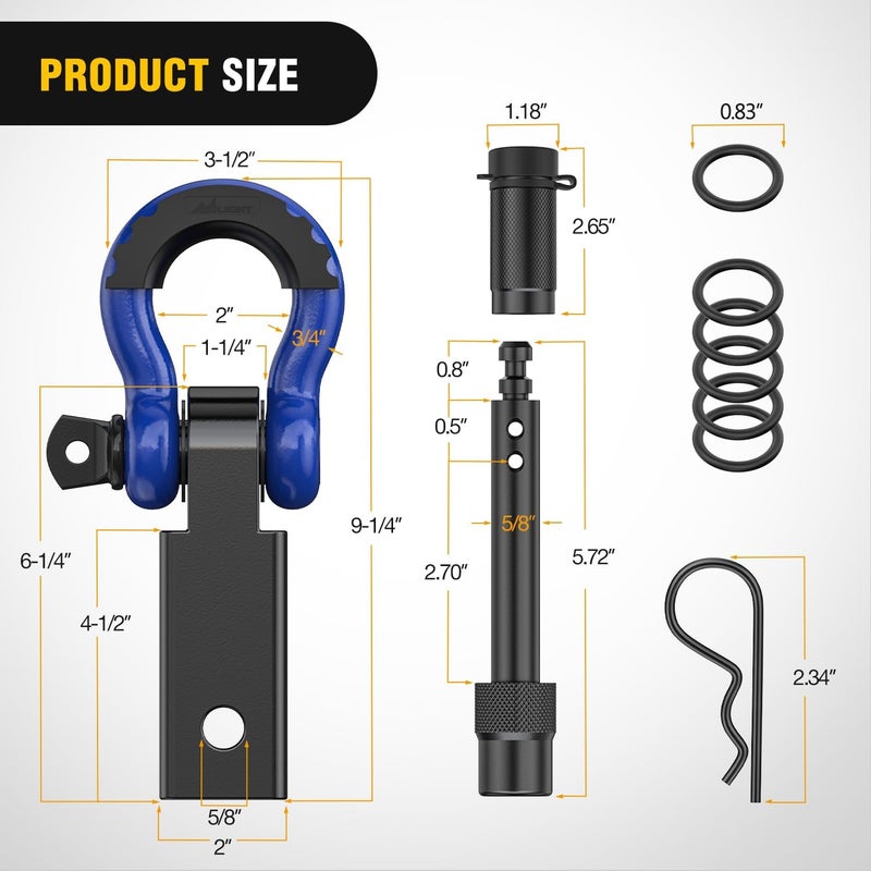 Nilight Anti-Theft Shackle Hitch Receiver 2Inch 45000 LBs Breaking Strength 3/4" Anti-Theft D Ring Shackle 5/8" Trailer Hitch Lock Pin Heavy Duty Solid Towing Kit for Trucks Jeeps Off Road(Blue&Black) - Image 2