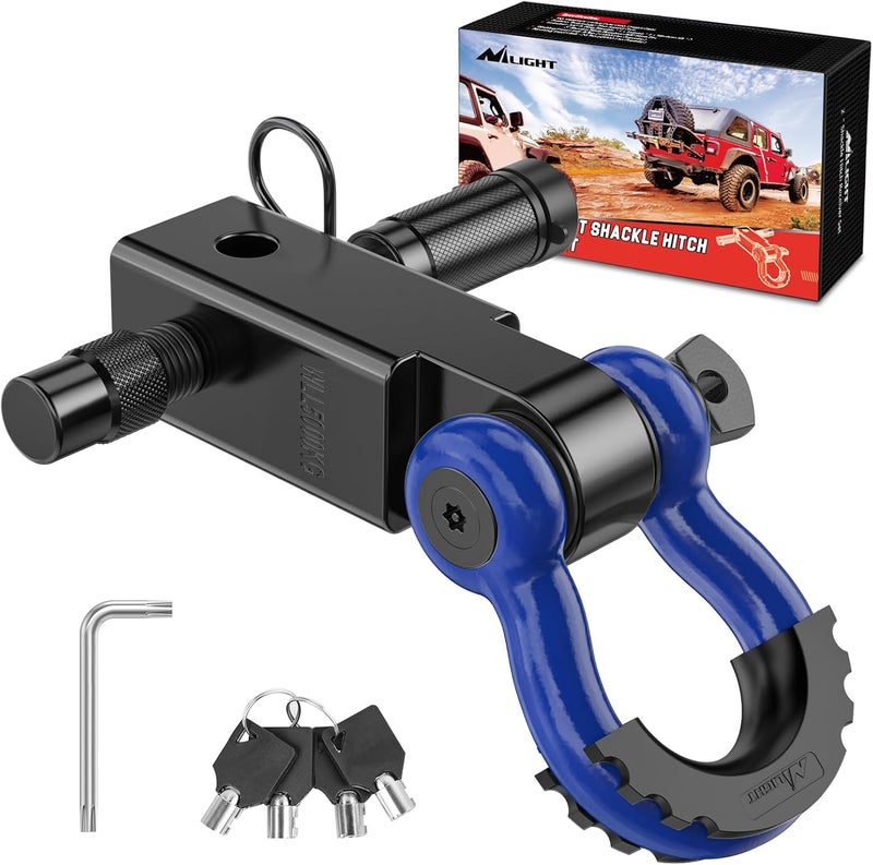 Nilight Anti-Theft Shackle Hitch Receiver 2Inch 45000 LBs Breaking Strength 3/4" Anti-Theft D Ring Shackle 5/8" Trailer Hitch Lock Pin Heavy Duty Solid Towing Kit for Trucks Jeeps Off Road(Blue&Black) - Image 1
