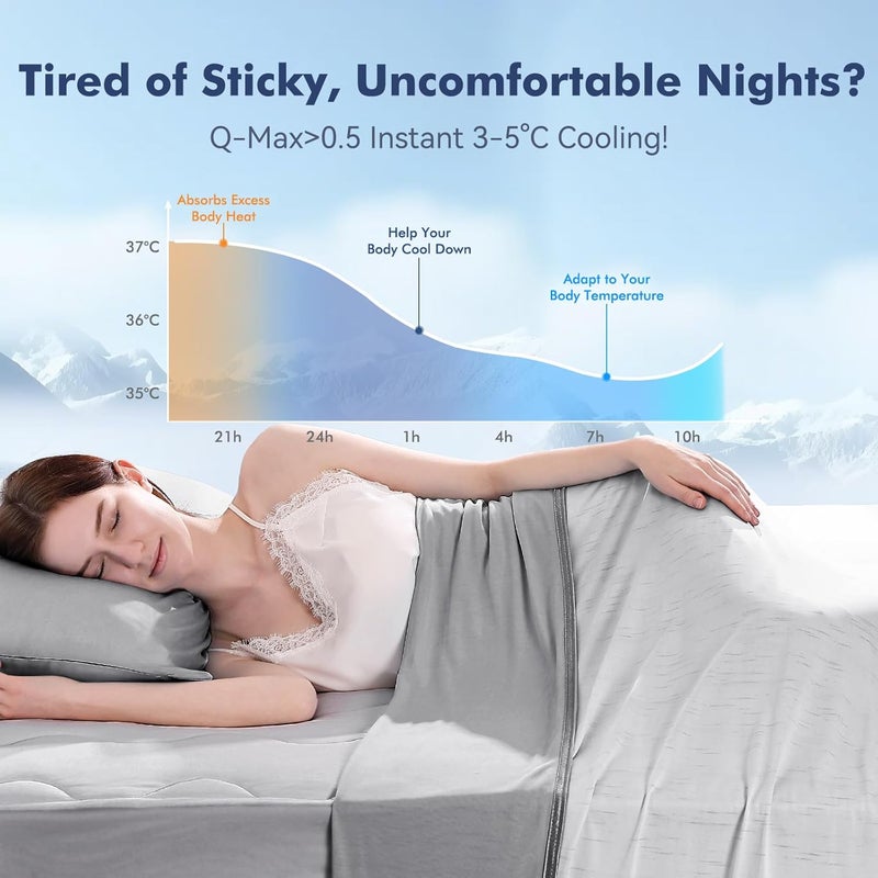 Elegear Cooling Blanket 150 x 200 cm, Japanese Arc-Chill 3.0 Q-Max > 0.5 Cooling Fibres, Self-Cooling Summer Blanket, Double Cold Feeling Absorbs Body Heat, Cooling Blanket for People, Night Sweat - Image 2