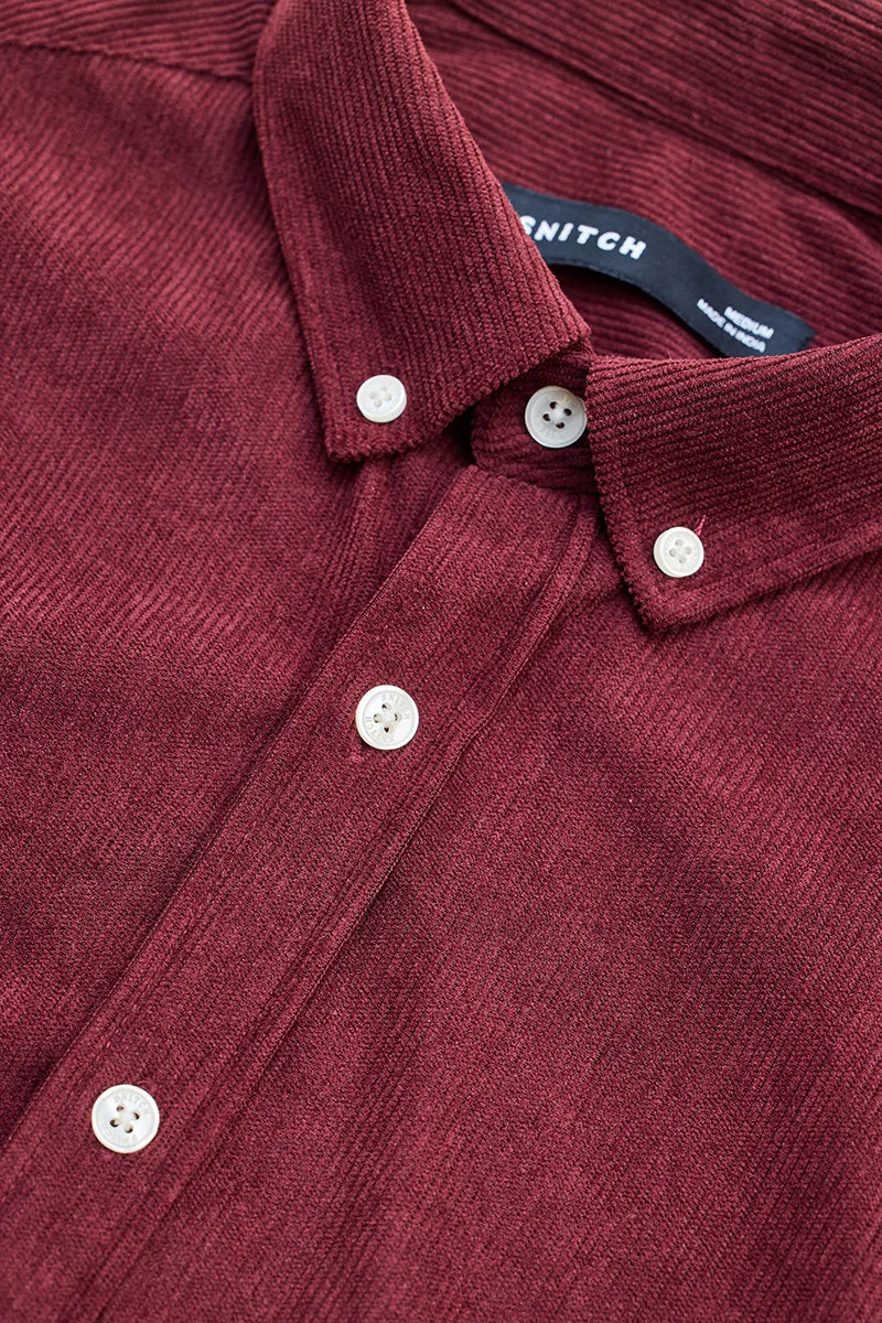 SNITCH Maroon Slim Fit Corduroy Shirt