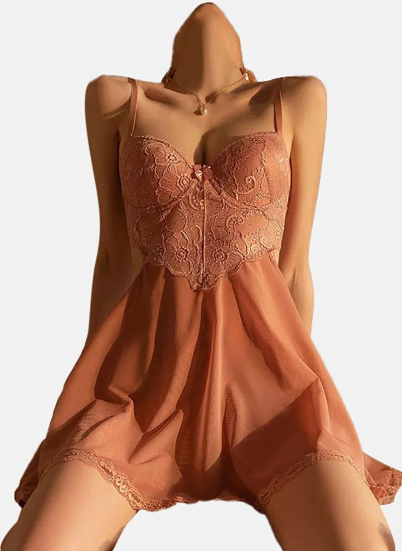 YUNIQEE Peach Solid Babydoll with Robe