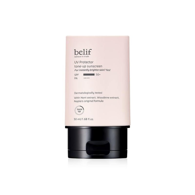 belif Belief Official UV Protector Tone Up Sunscreen 50 ml 2in1 Glow Sunscreen SPF 50 PA  ToneUp UV Protector  Illuminating Primer  PinkToned No White Cast Hydrating WaterResistant AntioxidantRich Daily Face Cream - Image 1