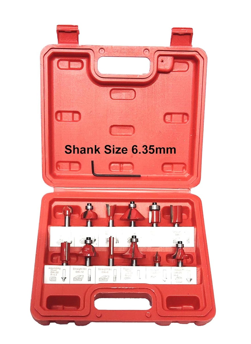 Mass Pro - Mass Pro 635mm Router Bit Set 12 Pcs Multi Shape for RouterTrimmer Combo with Wooden Box Specially Designed for Wood Working - Image 1
