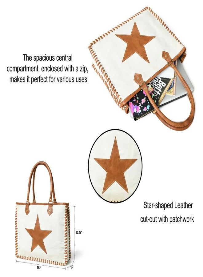 MaheTri Star Upcycled Canvas Shoulder Tote (Fits Upto 14") With Zip | Spacious Compartment & Multiple Pockets | Perfect for Office & Daiy Use - Image 3