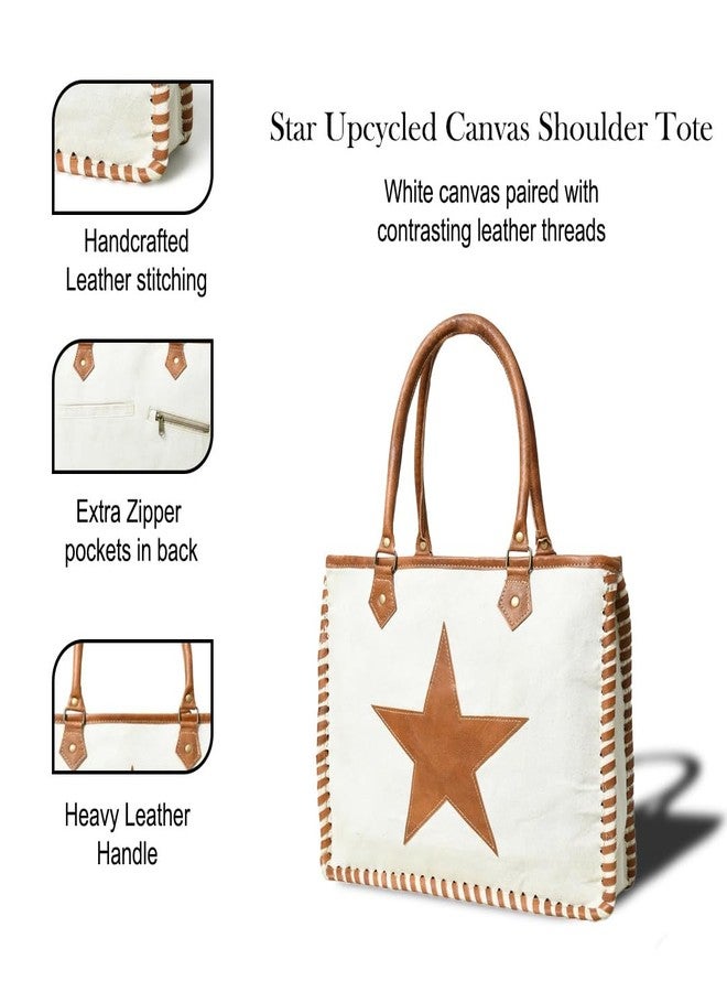 MaheTri Star Upcycled Canvas Shoulder Tote (Fits Upto 14") With Zip | Spacious Compartment & Multiple Pockets | Perfect for Office & Daiy Use - Image 2