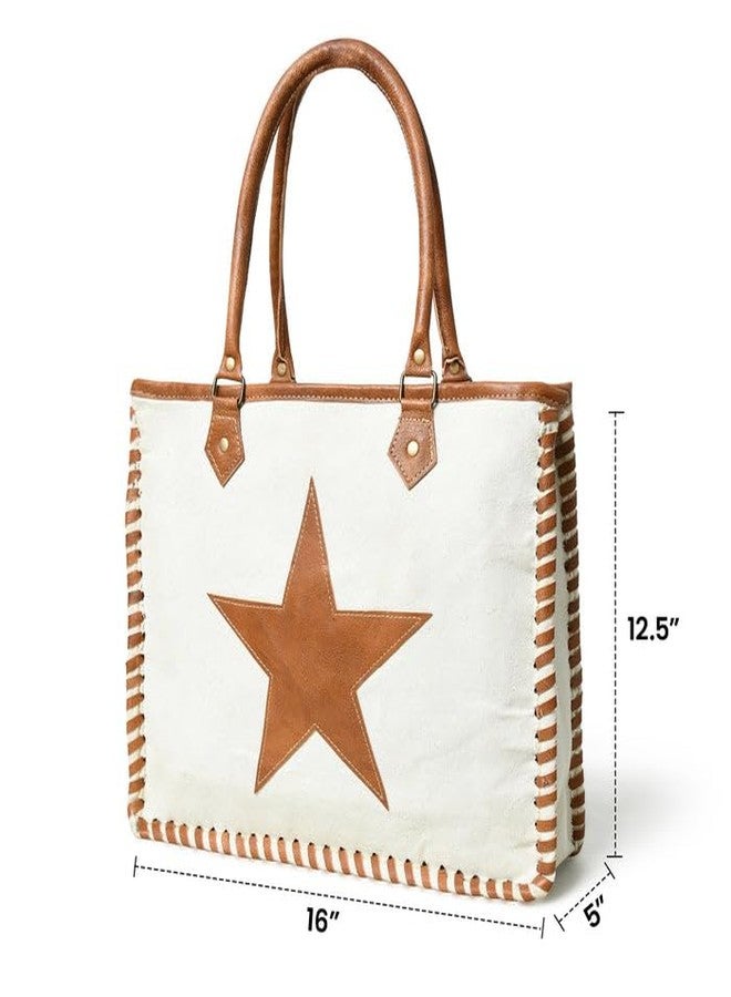 MaheTri Star Upcycled Canvas Shoulder Tote (Fits Upto 14") With Zip | Spacious Compartment & Multiple Pockets | Perfect for Office & Daiy Use - Image 5