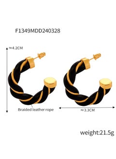 British Style Retro Niche Geometric Personality Jewelry Leather Surround Twist Design Copper C- Shaped Earrings