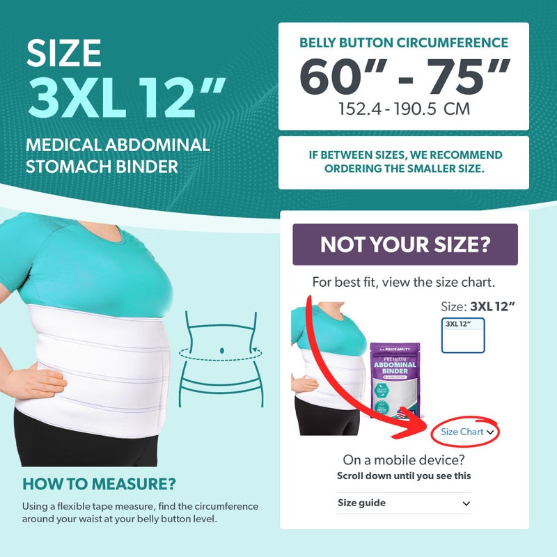 BraceAbility Plus Size Abdominal Binder for Post Surgery Recovery - Bariatric Stomach Hernia Belt, Post Partum Waist Binder, Diastasis Recti Obese Belly Support Band for Big Men and Women (3XL 12") - Image 2