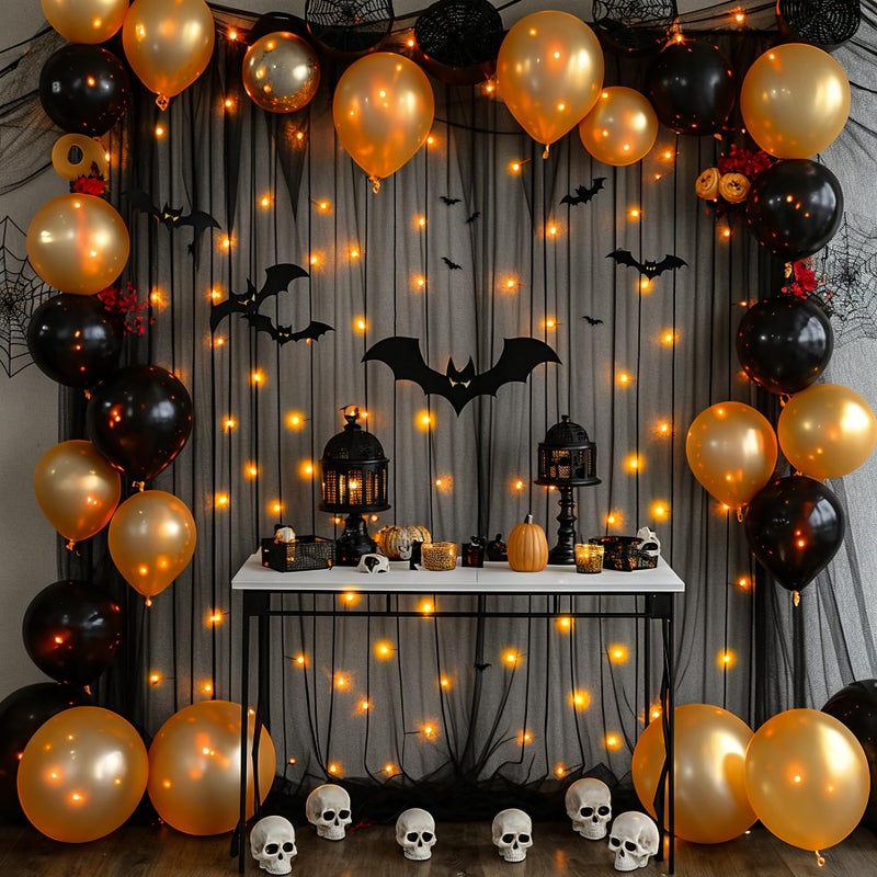 Shillance 10ft x 10ft Black Backdrop Curtain with Lights String for Parties, Sheer Tulle Wedding Photo Backdrops Drapes for Baby Shower Birthday Party Decorations Background for Photography - Image 4