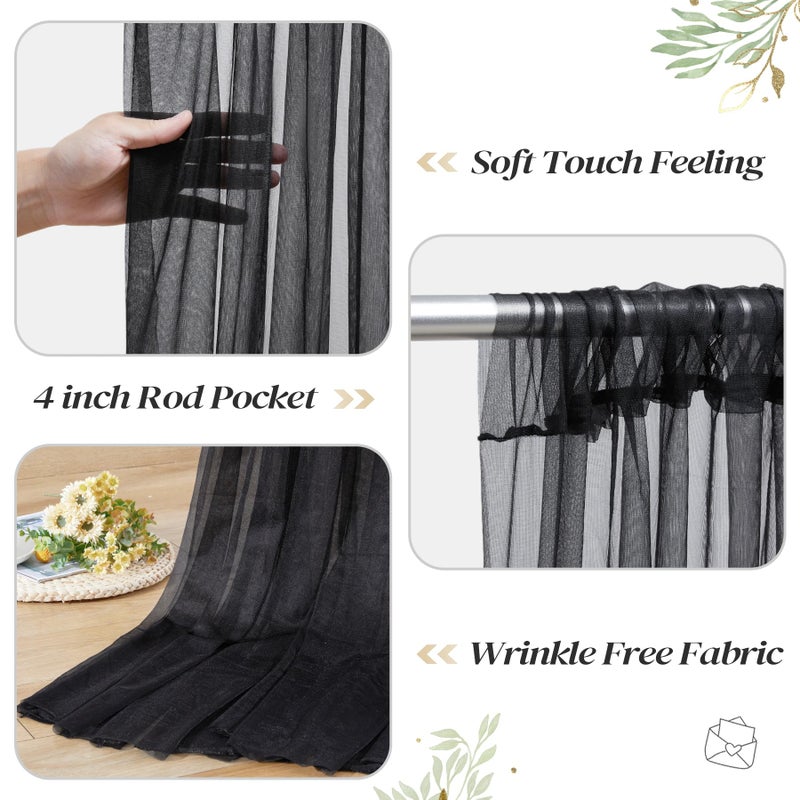 Shillance 10ft x 10ft Black Backdrop Curtain with Lights String for Parties, Sheer Tulle Wedding Photo Backdrops Drapes for Baby Shower Birthday Party Decorations Background for Photography - Image 5