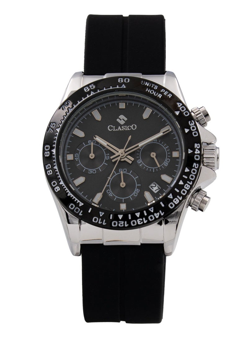 Clasico ساعة كرونوغراف للرجال - علبة فاخرة، إطار جريء وحزام سيليكون | كوارتز ياباني فاخر | تصميم رياضي وفاخر مقاوم للماء - Image 1
