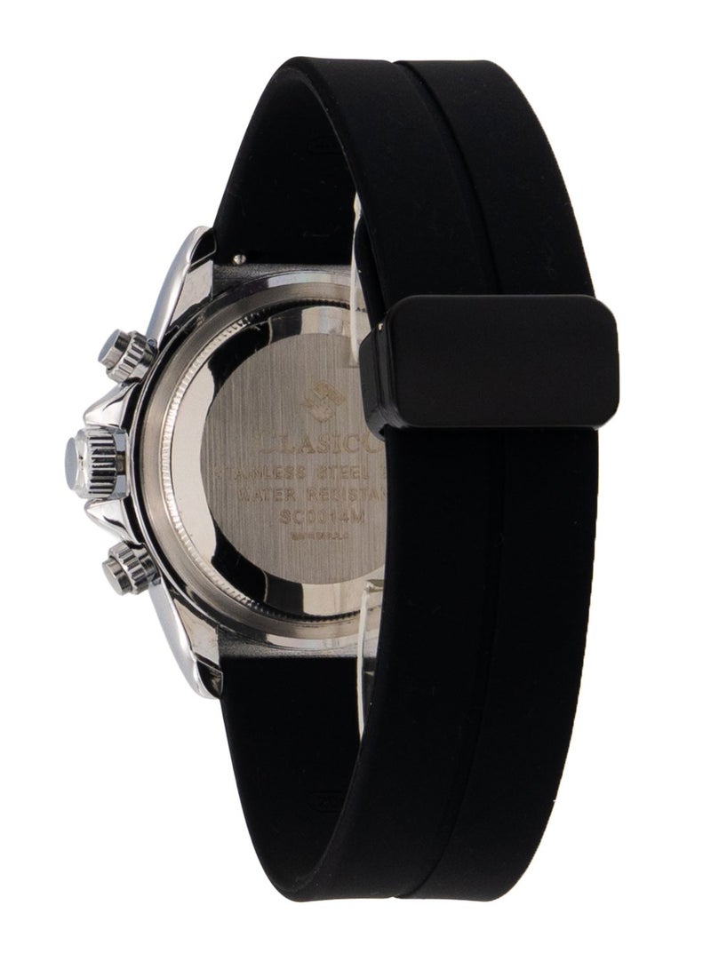 Clasico ساعة كرونوغراف للرجال - علبة فاخرة، إطار جريء وحزام سيليكون | كوارتز ياباني فاخر | تصميم رياضي وفاخر مقاوم للماء - Image 3