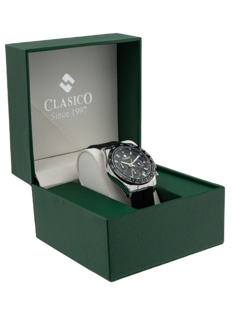 Clasico ساعة كرونوغراف للرجال - علبة فاخرة، إطار جريء وحزام سيليكون | كوارتز ياباني فاخر | تصميم رياضي وفاخر مقاوم للماء - Image 4